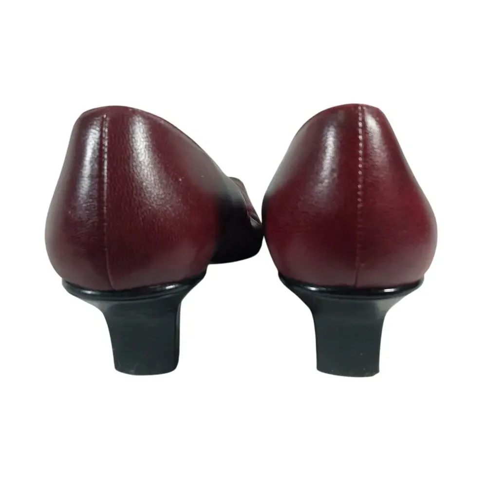 SACHA TOO! BURGUNDY & BLACK GENUINE LEATHER NIP TOE MODIFIED KITTEN HEELS! SZ 8M
